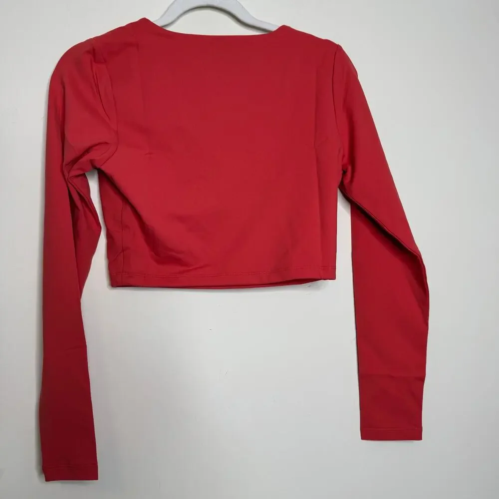 Susana Monaco Very V Long Sleeve Crop Top Cherry Blossom Red NWT Size Medium